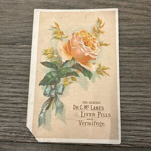 Dr C McLane’s liver pills and vermifuge advertising trade card antique quackery